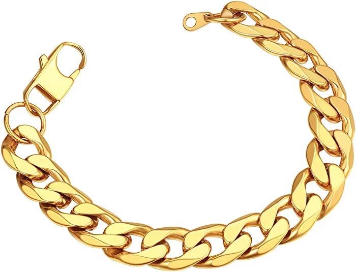 ChainsProMax Gold Bracelet for Men Wrist Chain 13mm 7.5 inch Golden Cuban Link Bracelets - Walmar... | Walmart (US)