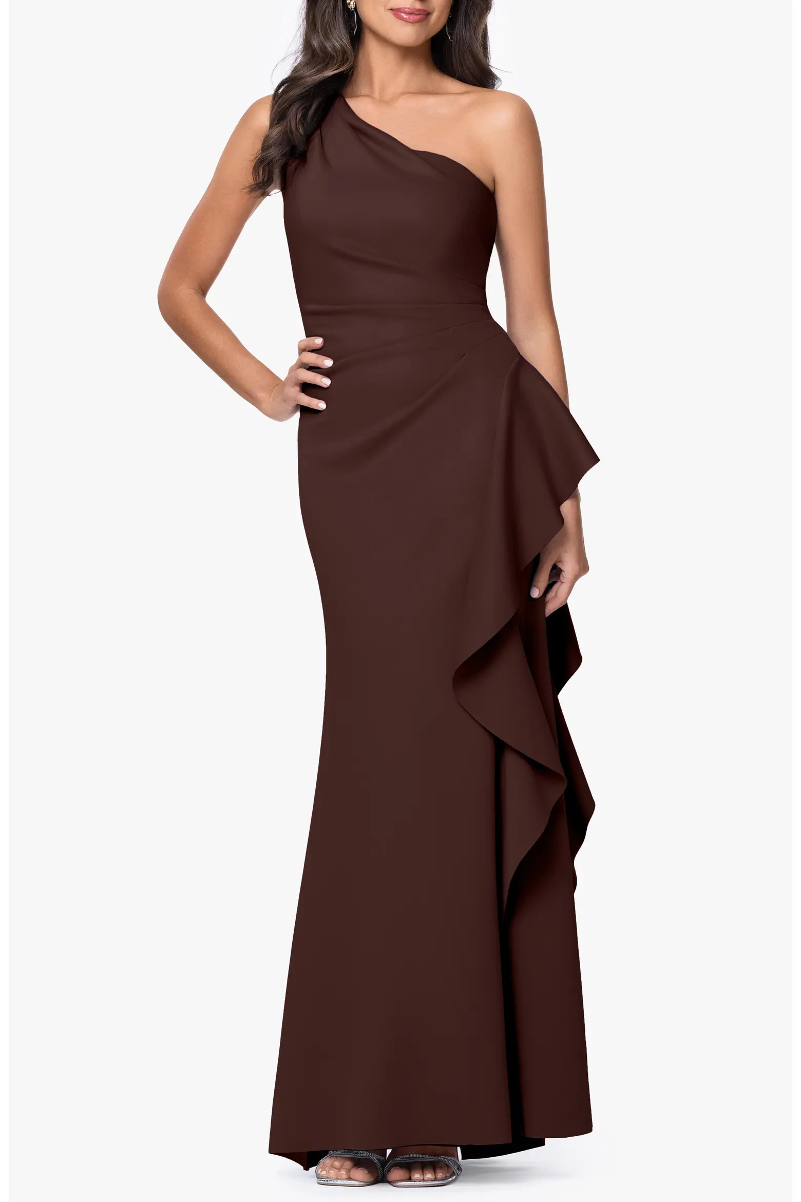 One-Shoulder Ruffle Scuba Crepe Gown (Women) | Nordstrom | Nordstrom