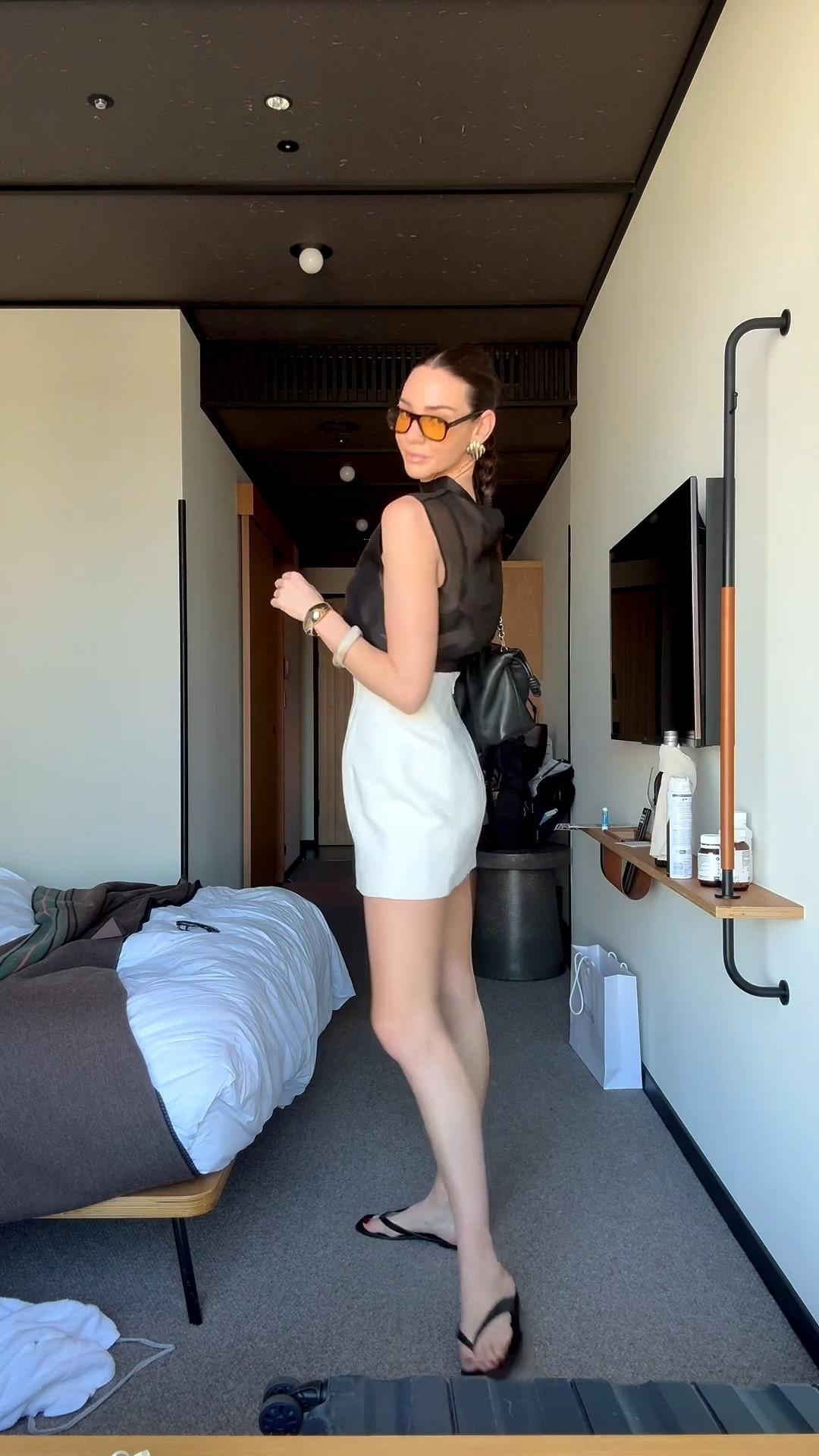 Black sheer top by P Johnson 
White high waisted skirt by Camilla and Marc 
Black thongs by A emery 
Gold earrings 
Sunglasses by P Johnson 

#LTKspring #LTKstyletip #LTKaustralia