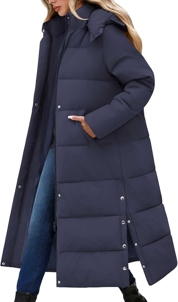 Women Long Puffer Down Coat Thickened Quilted Padded Jacket Winter Warm Zip Parka Removable Hood ... | Amazon (US)