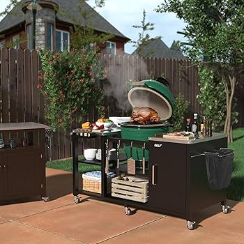 GDLF Grill Table for Big Green Egg Style Grills, Heavy Duty Outdoor Grill Station Prep Table, Met... | Amazon (US)