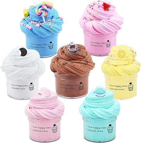 7 Pack Cake Butter Slime Kits, Soft and Non-Sticky Slime Kit Party Favors for Girls and Boys | Amazon (US)
