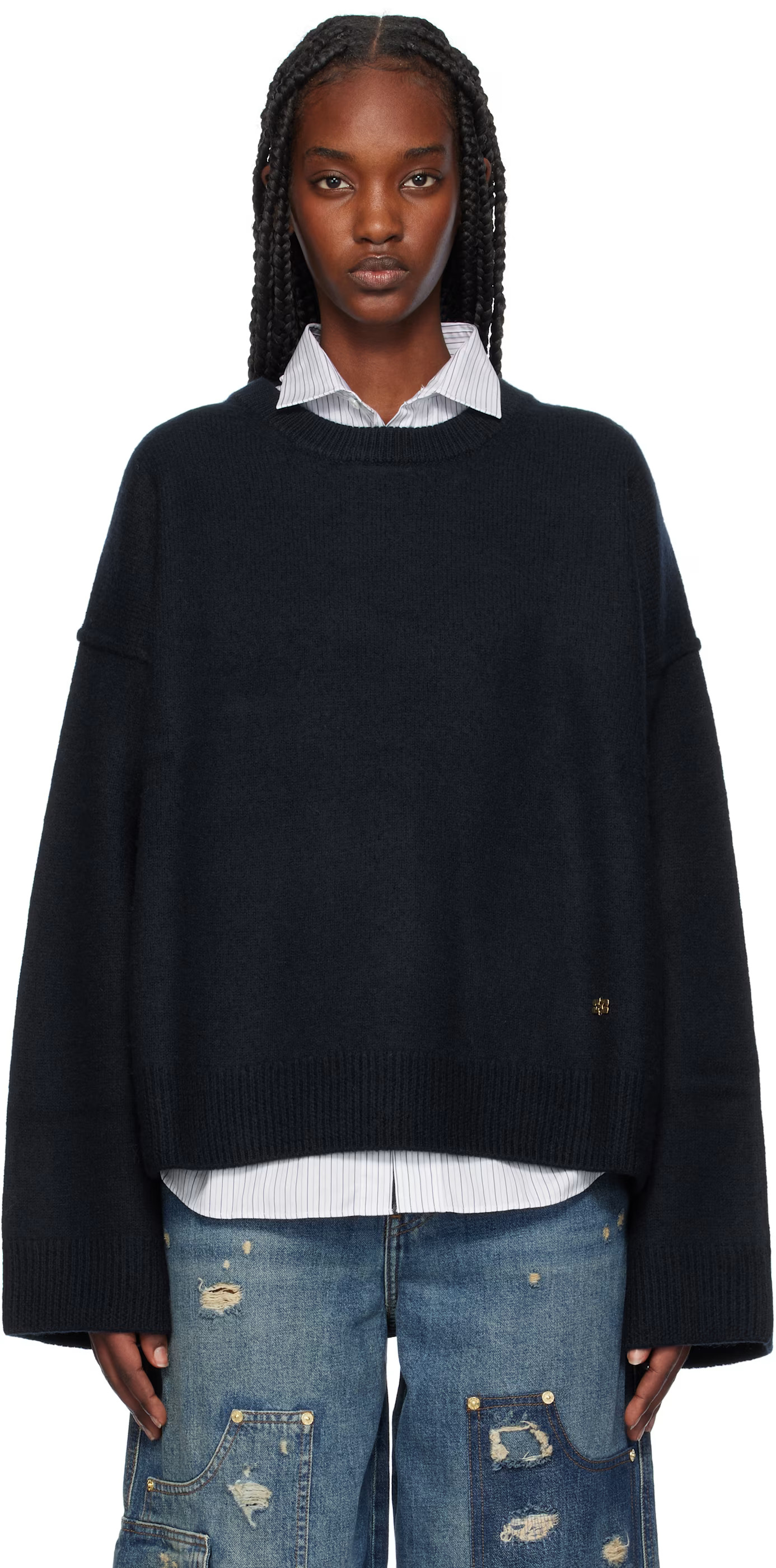 Navy Wool Sweater | SSENSE