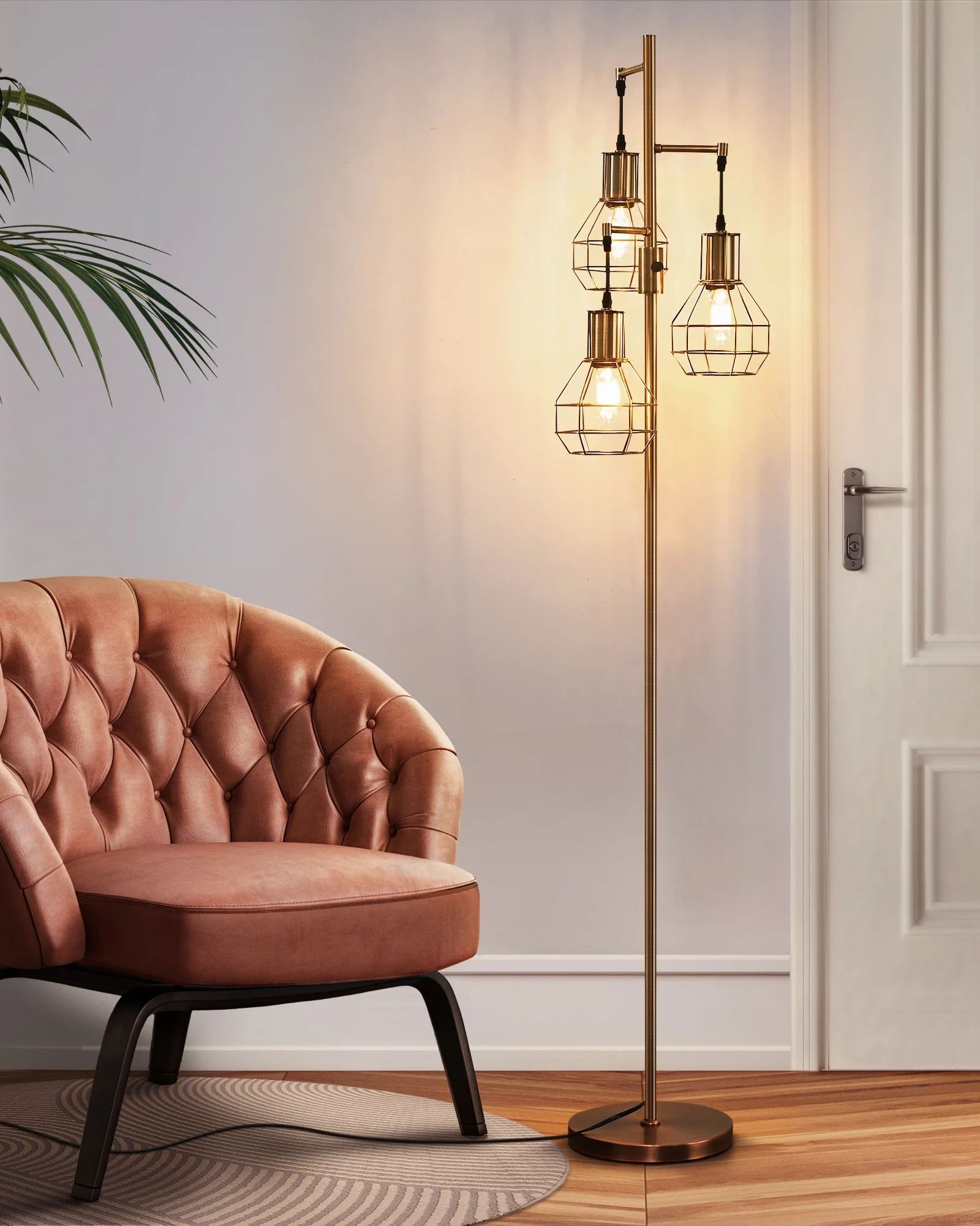 EDISHINE Dimmable Industrial Floor Lamp with 3 LED Bulbs, 65 inch Metal Standing Tree Lamps for L... | Walmart (US)