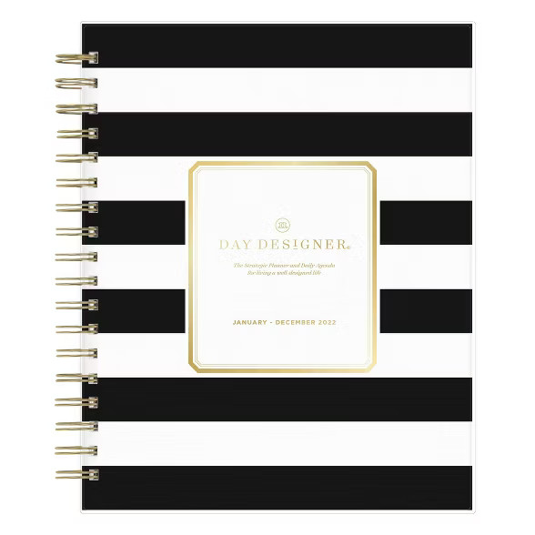 2022 Planner 8" x 10" Daily/Monthly Frosted Cover Wirebound Rugby Stripe Black - Day Designer | Target