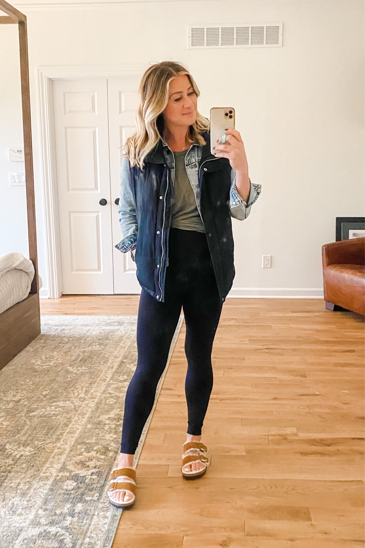 Feels like fall, finally IS fall, and breaking out my favorite layers 👏🏼  I bought these Sherpa sandals this summer with mixed reactions from Dustin… I am so glad I kept them! Perfect seasonal interim shoe solution! And my favorite vest of all time- linked what’s available (super clearance!!). If you don’t have an oversized puffer in your collection, now is the time! Non maternity tee (just tied up) and best thicker maternity leggings. 

#bump #thirdtrimester #fall #layers #sherpa #sherpasandal #sherpashoes #vest #puffer #maternity #maternityleggings 

#LTKbump #LTKSeasonal