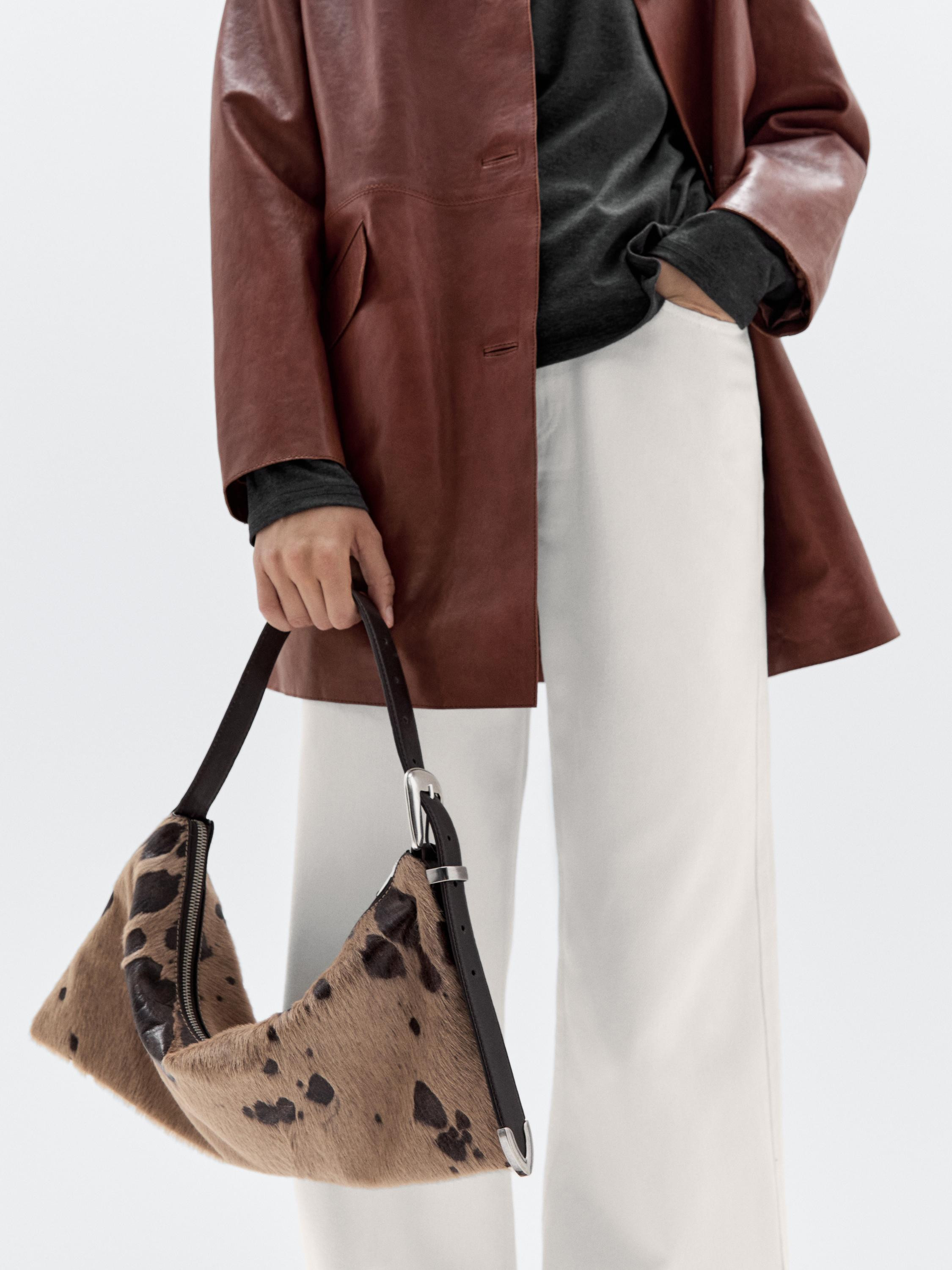 Animal print hair-on leather bag | Massimo Dutti UK