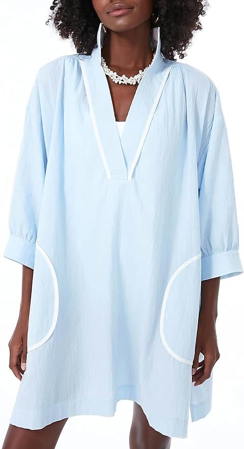 Ailoqing Swimsuit Coverup for Women V Neck 3/4 Sleeve Casual Shirt Dress with Pockets | Amazon (US)