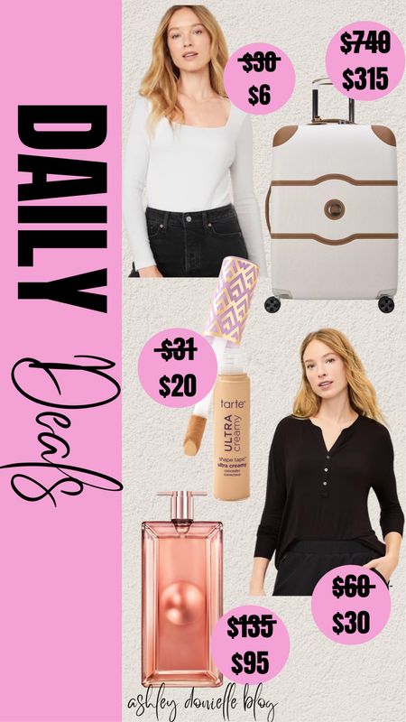 Daily deals!

Bodysuit, long sleeve top, suitcase, concealer, perfume 

#LTKsalealert #LTKstyletip #LTKSeasonal