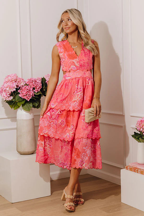 Graceful Garden Floral Tiered Midi Dress | Impressions Online Boutique