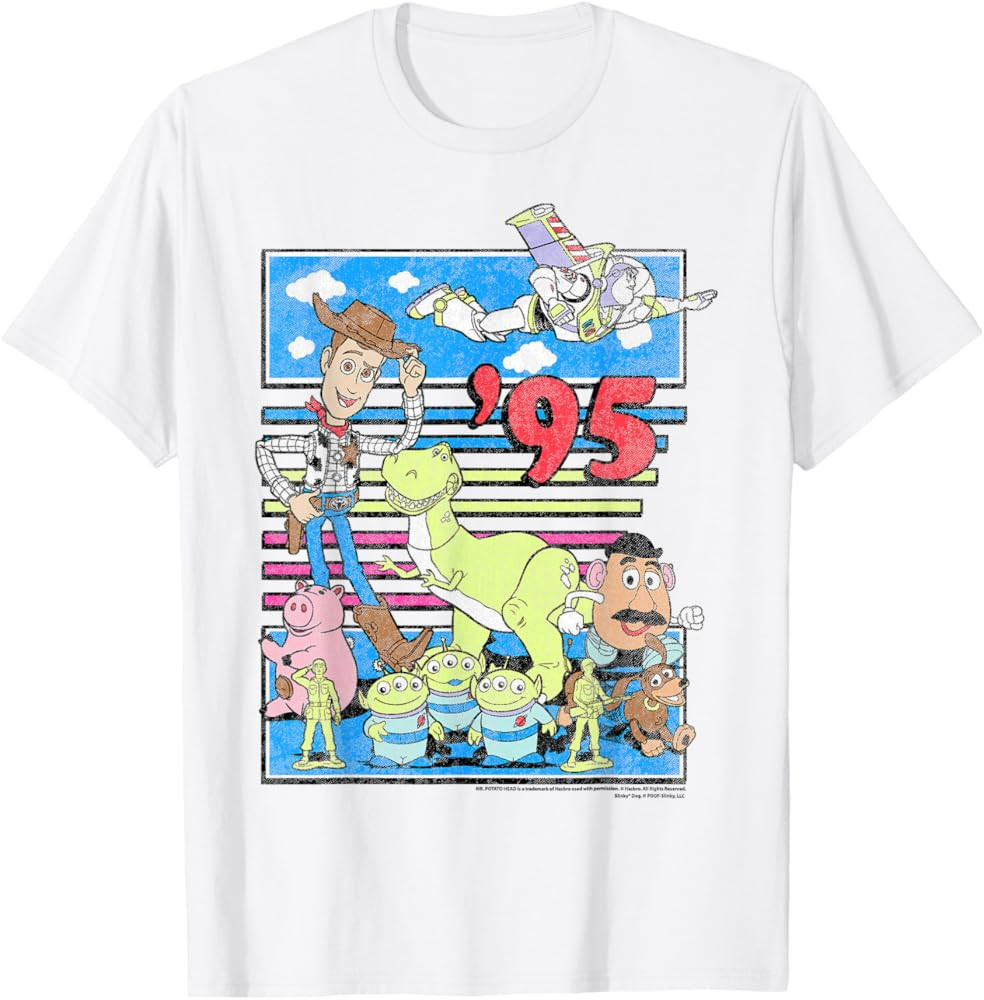 Amazon.com: Disney Pixar Toy Story '95 Retro Distressed Colorful Group T-Shirt : Clothing, Shoes ... | Amazon (US)