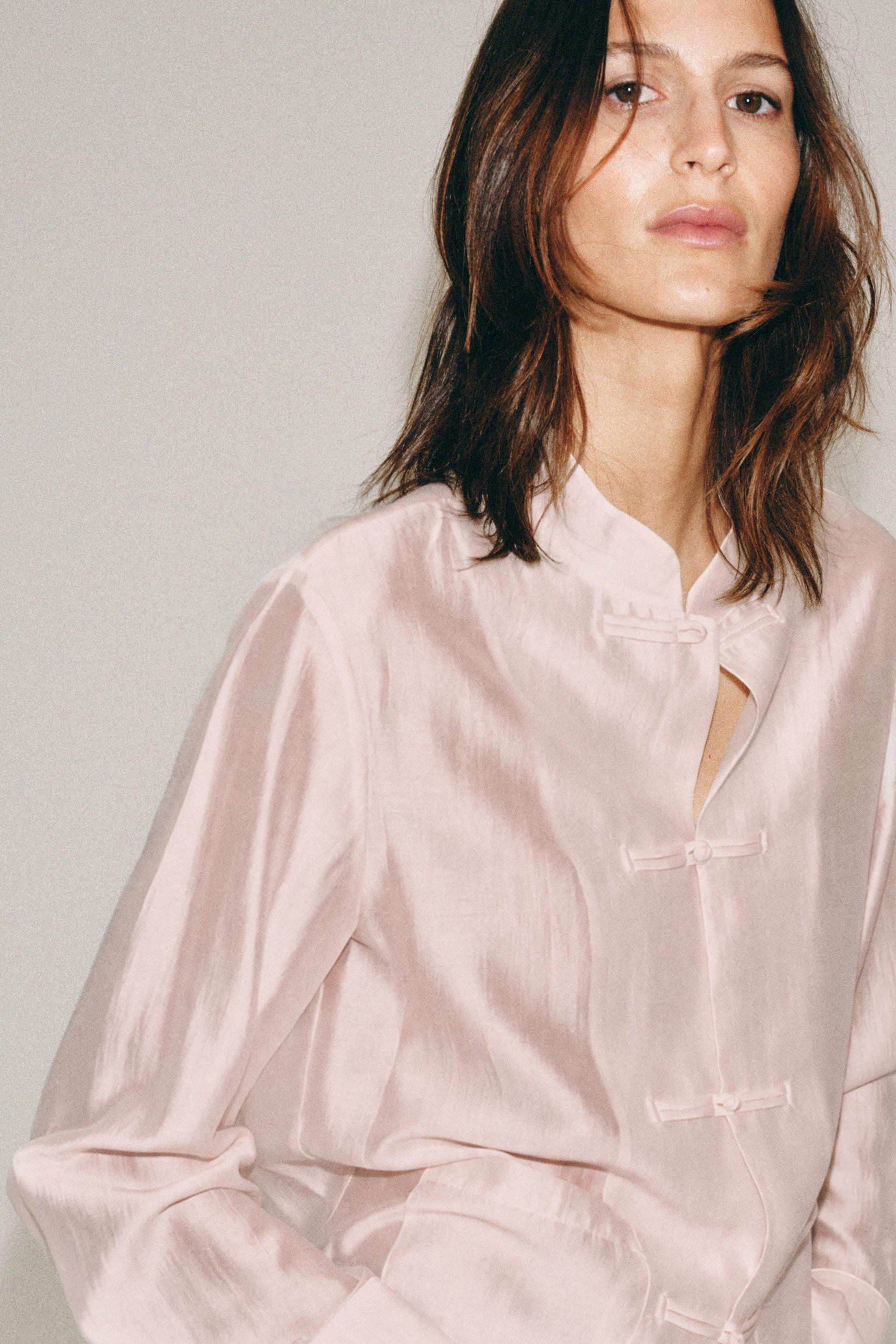 Zara - Satin Effect Fireman Clasp Shirt Zw Collection - Mustard - L - Woman | Zara US