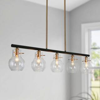 38 in. Large 5-Light Modern Black Island Chandelier, DIY Globe Pendant Light, Farmhouse Brass Din... | The Home Depot