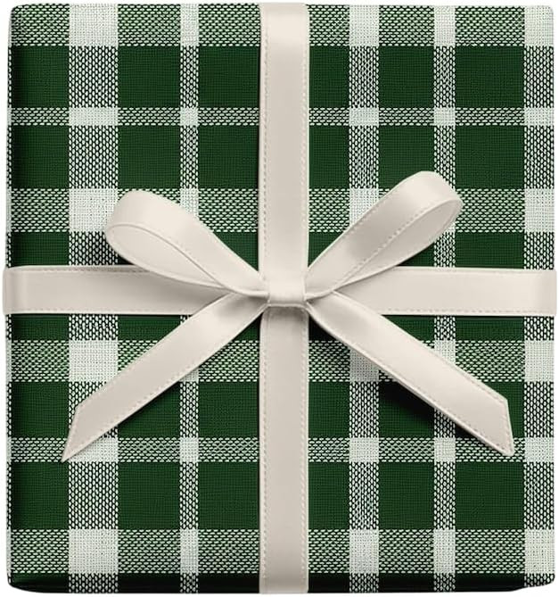 Vintage Green Plaid Gift Wrap, Linen Christmas Wrapping Paper Roll, Classic Country Christmas Pap... | Amazon (US)