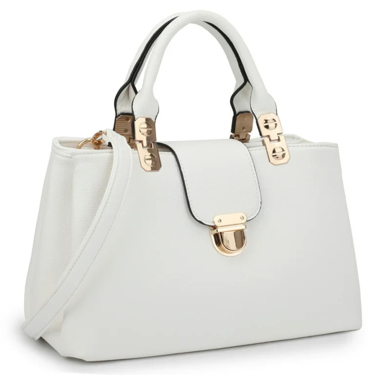 Dasein Women's Vegan Leather Top Handle Satchel Handbag Medium Tote Bag, White | Walmart (US)