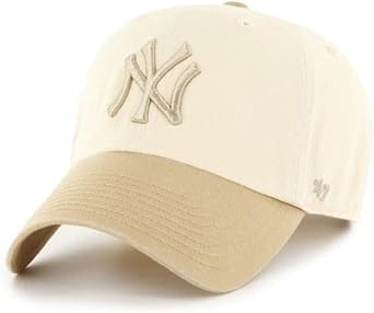 '47 New York Yankees Mens Womens Two Tone Clean Up Adjustable Strapback Natural White/Khaki Hat with Tonal Logo | Amazon (US)