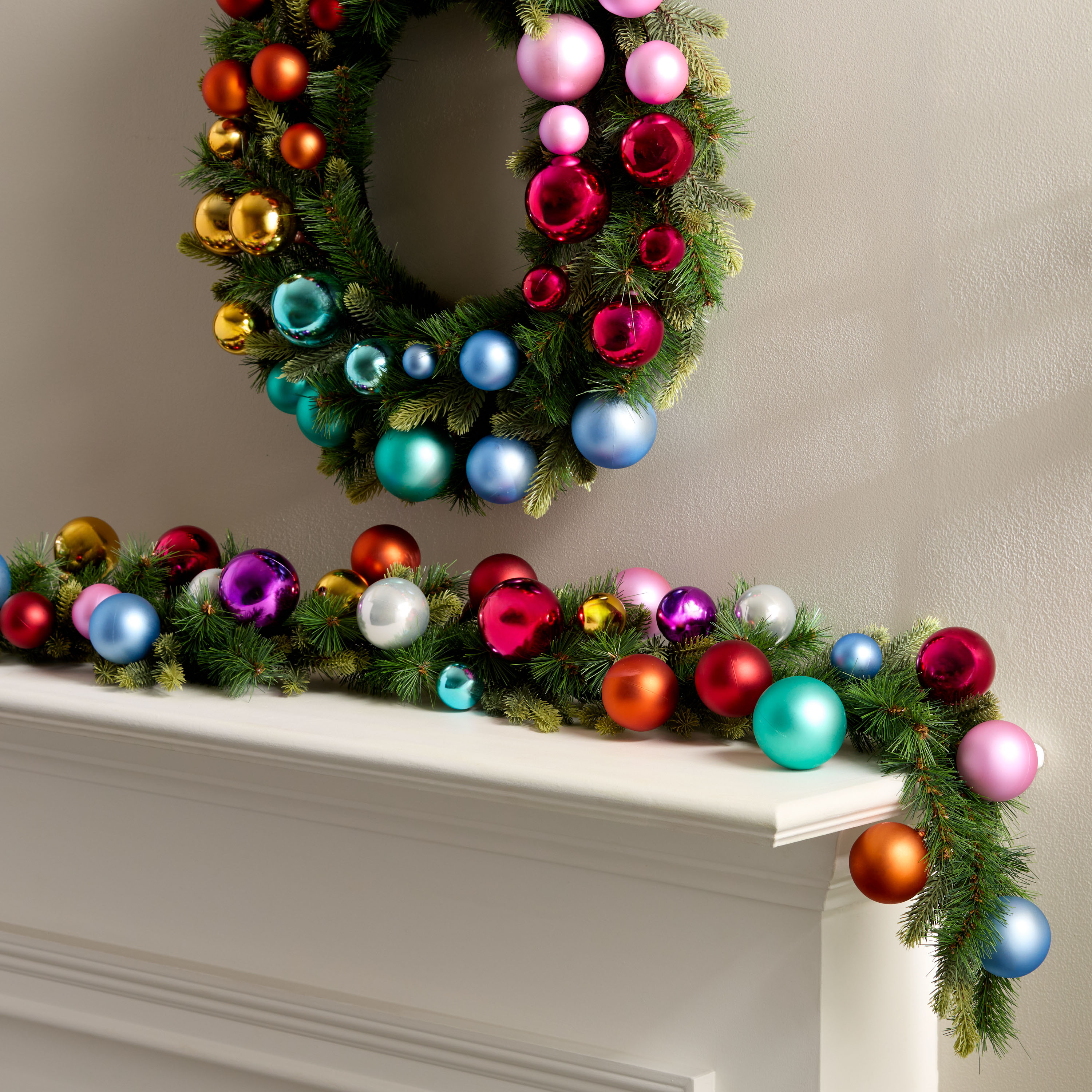 Mixed Faux Greenery with Rainbow Ornaments Decor Collection | World Market