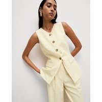 Womens M&S Collection Tailored Single Breasted Longline Waistcoat, Pale Yellow | Marks and Spencer US