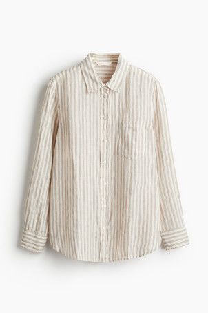 Linen Shirt - Blue/white striped - Ladies | H&M US | H&M (US + CA)