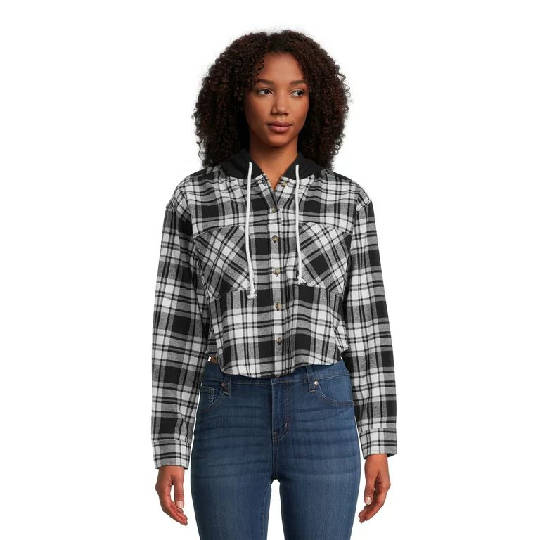No Boundaries Juniors Hooded Flannel Shirt | Walmart (US)