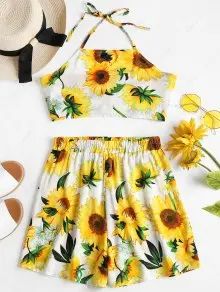 Sunflower Top Shorts Two Piece Matching Set | ZAFUL (Global)