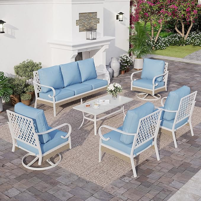 SUNSHINE VALLEY 6 Piece Metal Outdoor Patio Furniture Set, Patio Conversation Sets 3-Seater Sofa,... | Amazon (US)