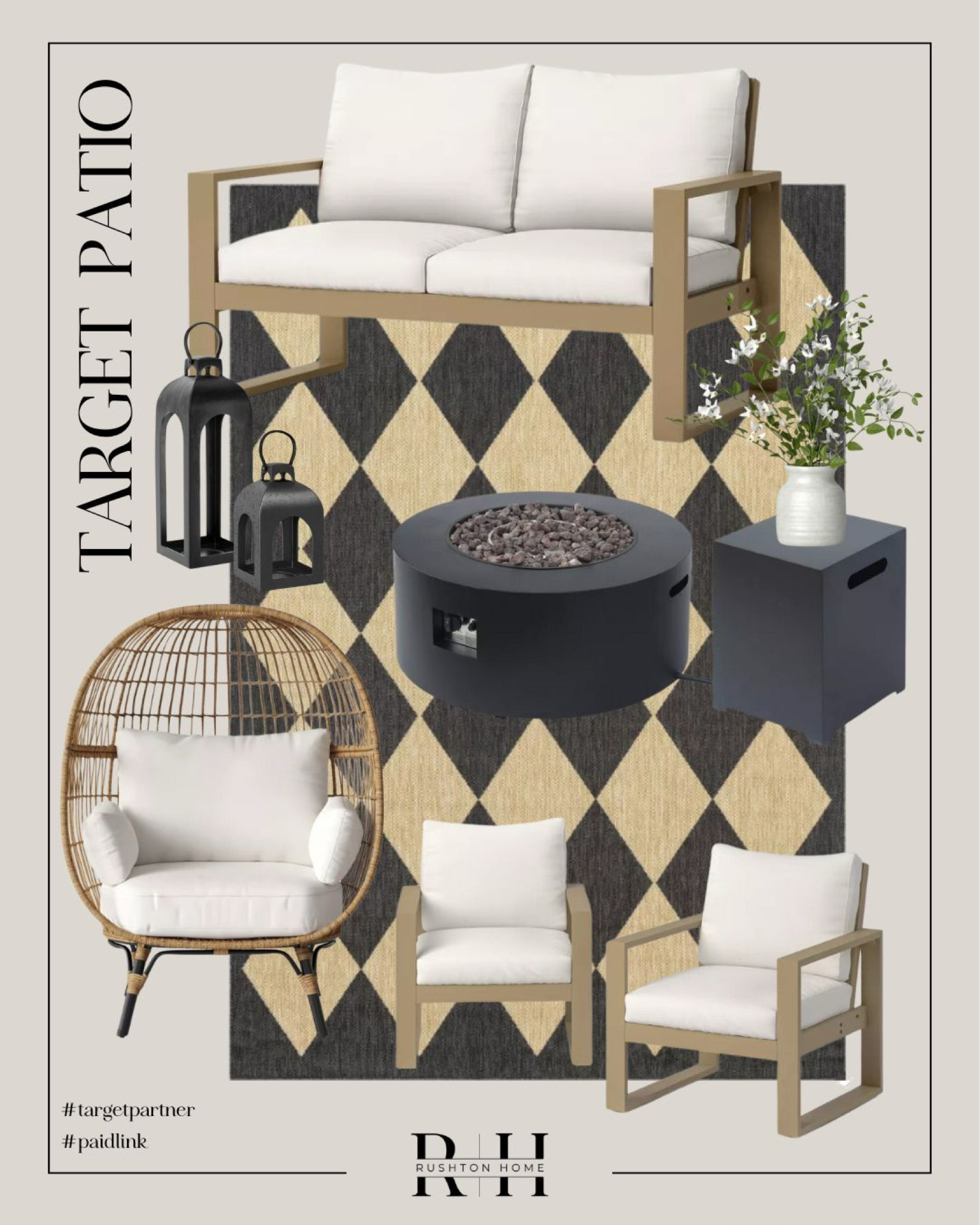 Update your patio with these great finds! Target club chairs and sofa, along with the best egg chair out there!!

Plus this black and tan diamond trellis rug, which I got for my dining room patio this year!! Love it!! 

Fire pit, outdoor sofa, outdoor chairs, patio sofa, patio club chairs, egg chair, outdoor lanterns

#LTKHome