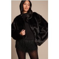Black Cropped Faux Fur Coat | PrettyLittleThing UK