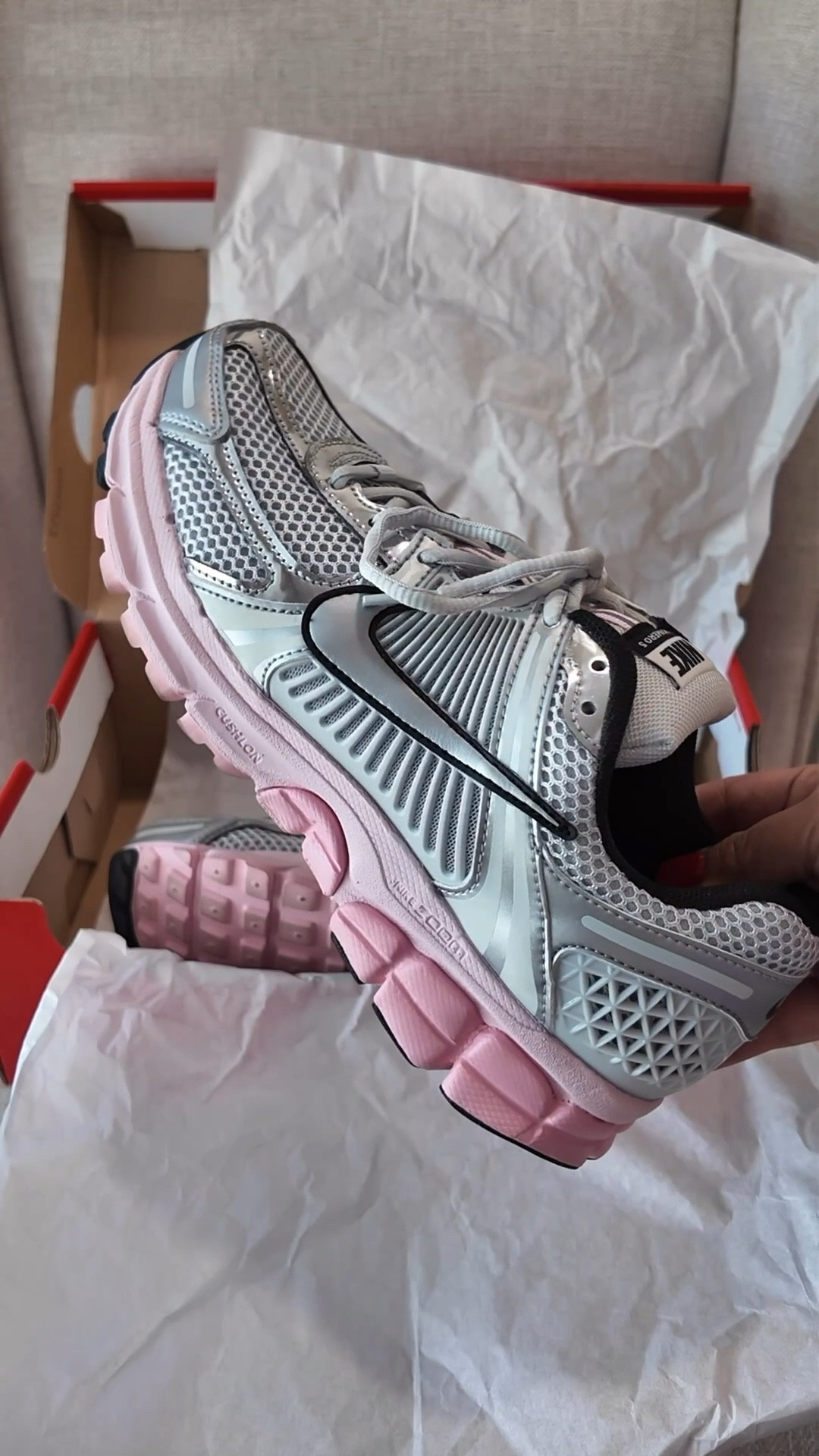 Love the @Nike US  Vomero5 casual sneaker. Perfect for a light workout and running errands. 

Nike, sneakers, pink Nike sneakers, Smiles and Pearls
