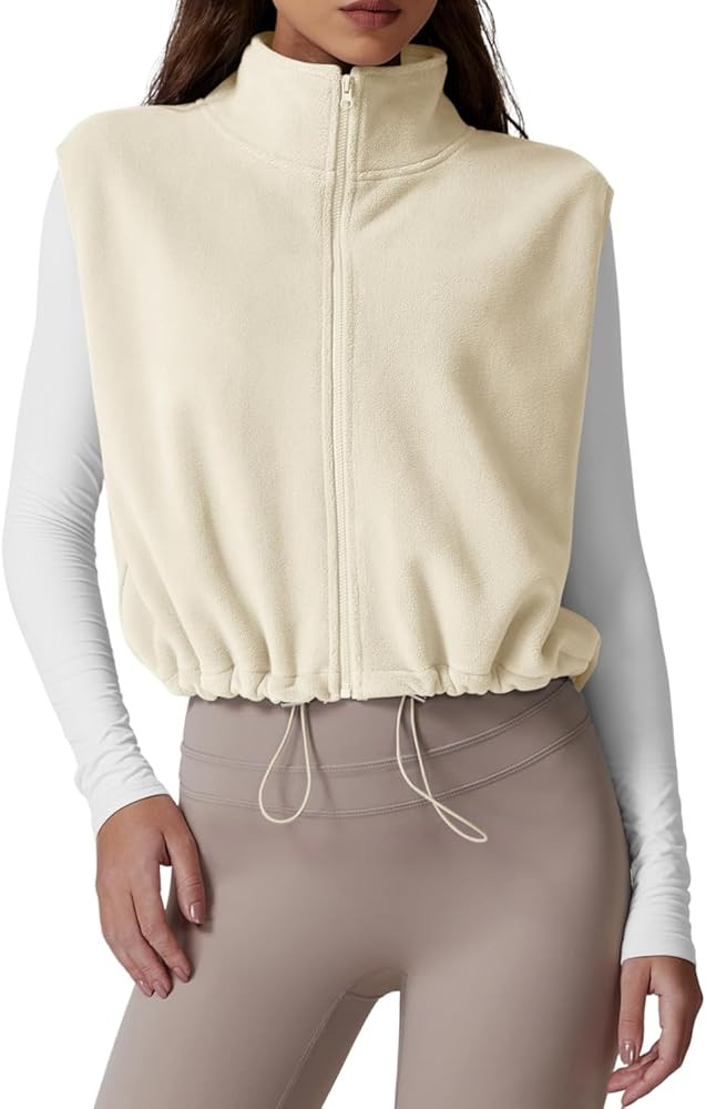 QINSEN Women's Full Zip Fleece Short Jacket Vest Warm Winter Sleeveless Stand Collar Sherpa Crop ... | Amazon (US)