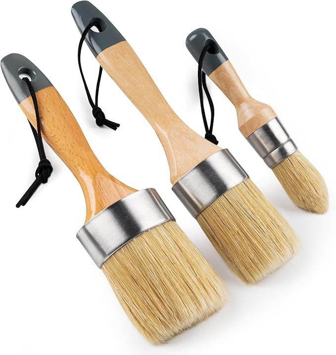 Mister Rui Chalk Paint Brushes, 3 Pack Wax Brush Set, Round Paint Brush Use with All Paints, Natu... | Amazon (US)