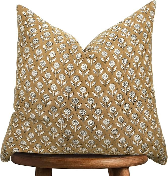 Handmade Block Print 100% Thick Cotton 20 x 20 inch Throw Pillow Cushion Cover with Zipper - Pill... | Amazon (US)