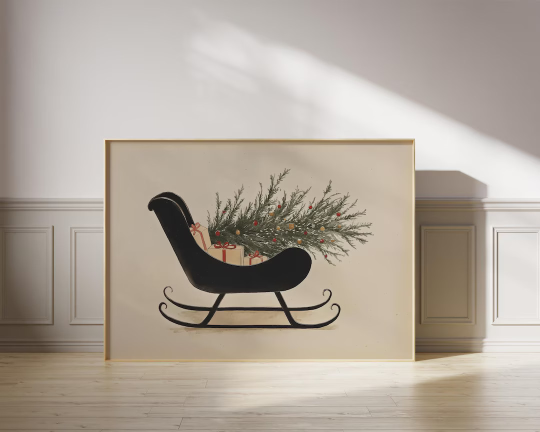 Christmas Sleigh Print, Vintage Winter Wall Art, Christmas Printable Art, Holiday Decor, Digital ... | Etsy (US)