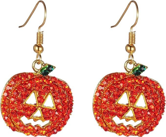 iWenSheng Halloween Pumpkin Earrings Red - Hypoallergenic Crystal Dangle Earring for Women Holida... | Amazon (US)