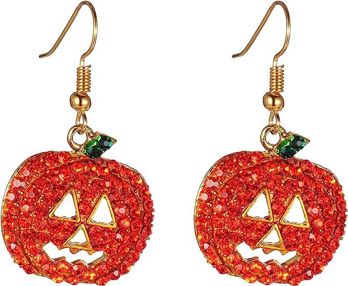 iWenSheng Halloween Pumpkin Earrings Red - Hypoallergenic Crystal Dangle Earring for Women Holida... | Amazon (US)