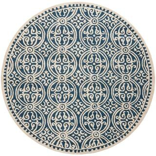 Cambridge Navy Blue/Ivory 6 ft. x 6 ft. Round Medallion Geometric Area Rug | The Home Depot