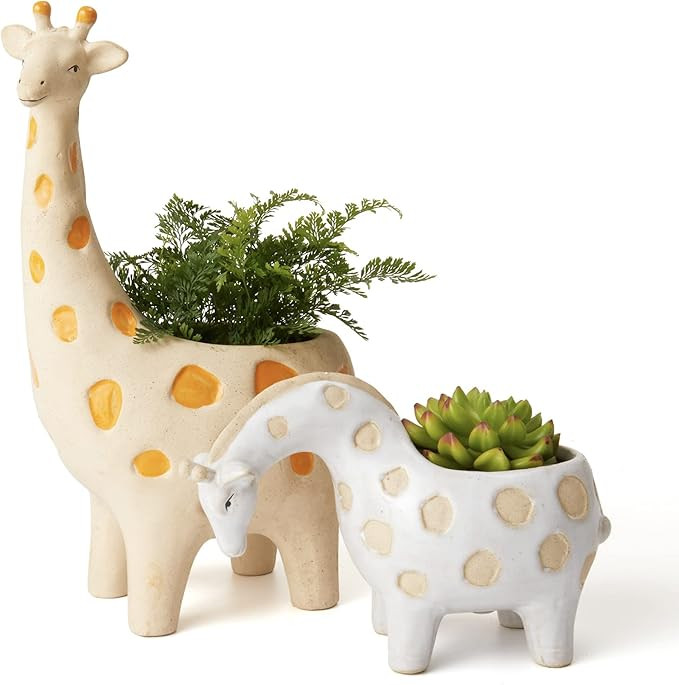 LA JOLIE MUSE Ceramic Giraffe Succulent Planter Animal Plant Pots - 11.4 + 4.9 Inch Tall Cute Rou... | Amazon (US)