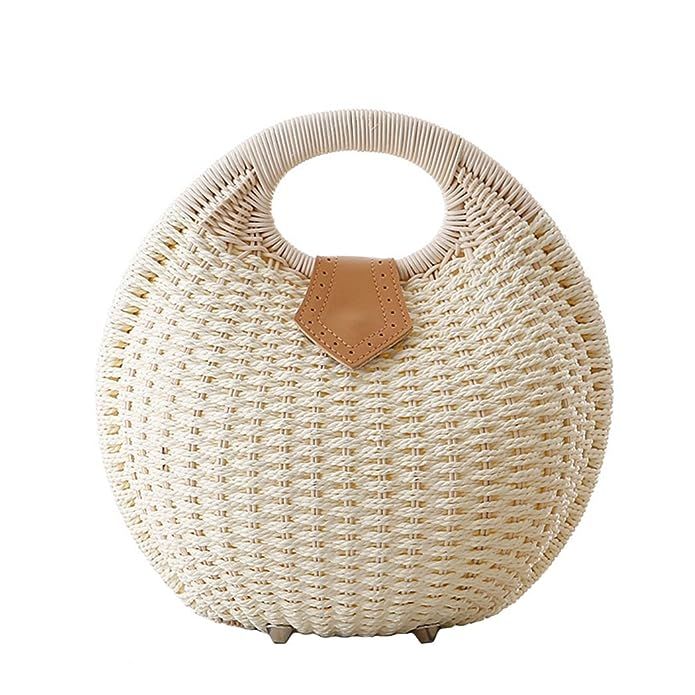 Tonwhar Lady's Stylish Shell Shape Straw Tote Handbag Rattan Beach Bag | Amazon (US)