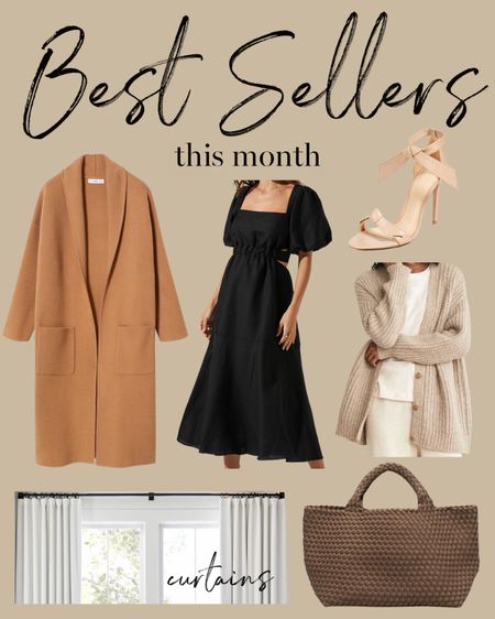 Kat Jamieson of With Love From Kat shares best sellers this month. Black midi dress, camel sweater cardigan, cashmere sweater, brown handbag tote, white curtains, home decor neutral heels.

#LTKshoecrush #LTKSeasonal #LTKstyletip