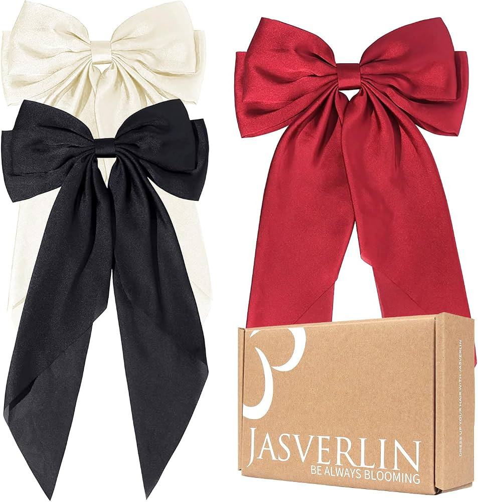 JASVERLIN Silky Hair Bow Clips - Large Hair Ribbon Barrettes Clip for Women Girl Thick Curly Hair... | Amazon (CA)
