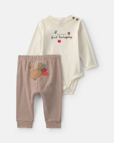 Baby 2-Piece 'Baby's First Thanksgiving' Top & Pant Set - Brown/Cream | Carter's | Carter's Inc