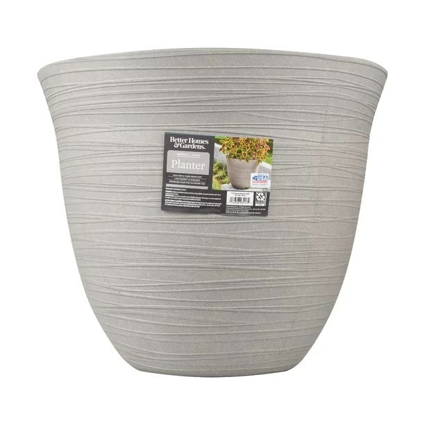 Better Homes & Gardens Terrence 19" Wide Round Resin Planter Cement Color | Walmart (US)