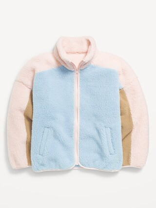 Oversized Color-Block Sherpa Zip Jacket for Girls | Old Navy (US)