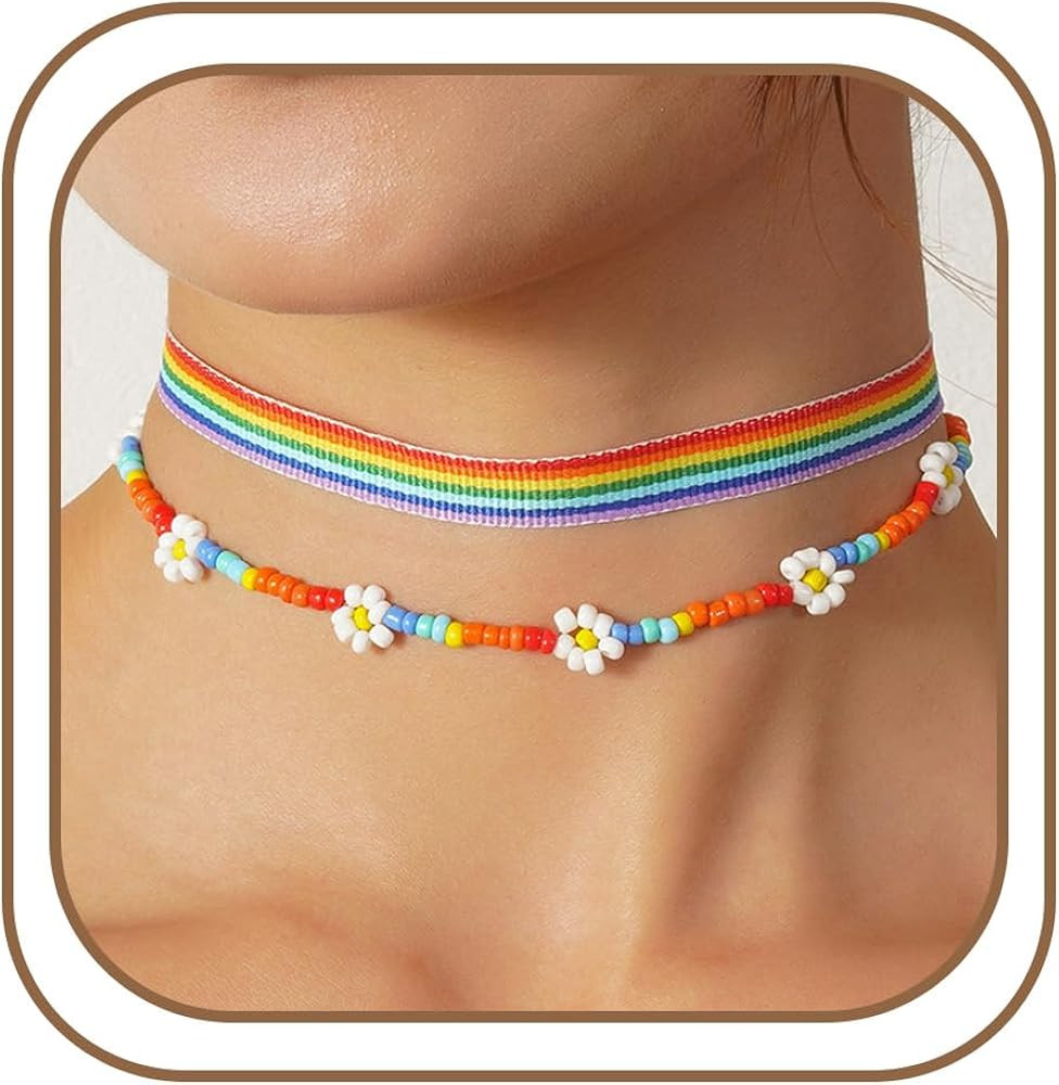 Pride Necklace for Women Rainbow Choker Necklace Rainbow beaded necklace LGBT Layered Necklace Je... | Amazon (US)