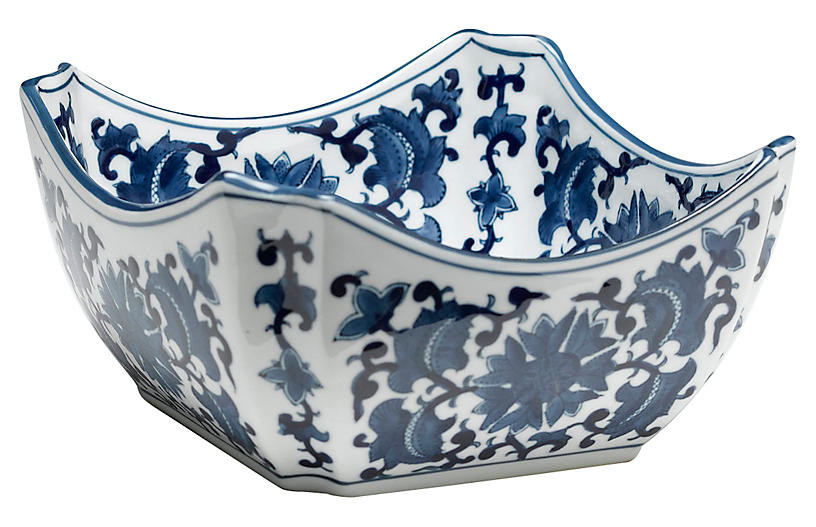 9" Floral Square Bowl - Blue/White | One Kings Lane