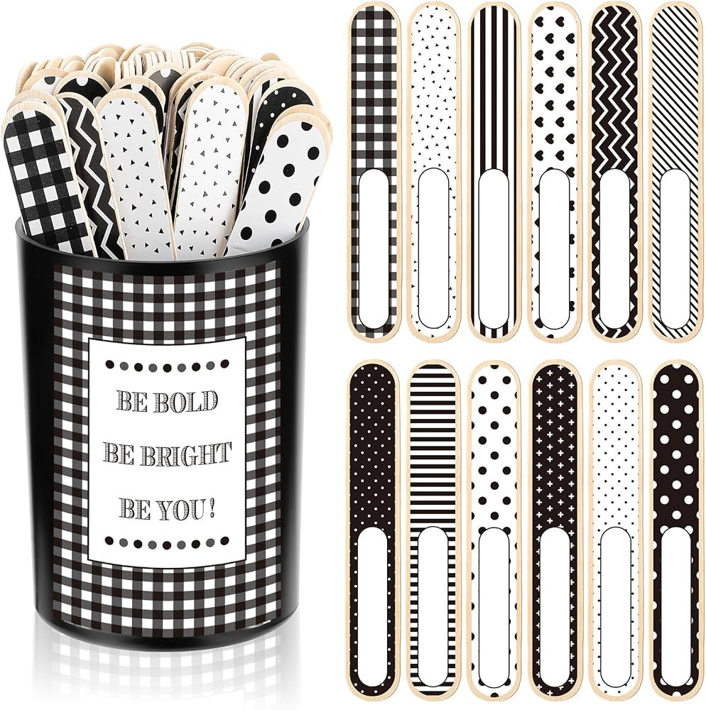 121 Pcs Black and White Flip Name Sticks with Storage Cup for Classroom Talking Flip Sticks Teach... | Amazon (US)