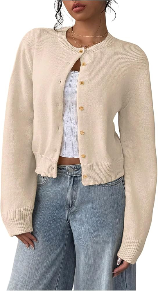SOLY HUX Women's Button Down Cropped Lightweight Cardigan Sweater Cute Fall Fashion 2025 | Amazon (US)