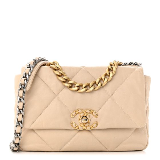 Lambskin Quilted Medium Chanel 19 Flap Beige | FASHIONPHILE (US)