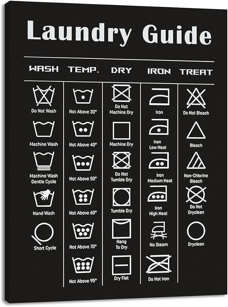 NC Laundry Guide Black 12x16 inch Canvas Art Print For Home Bedroom Kitchen Laundry Bathroom Wall... | Amazon (US)