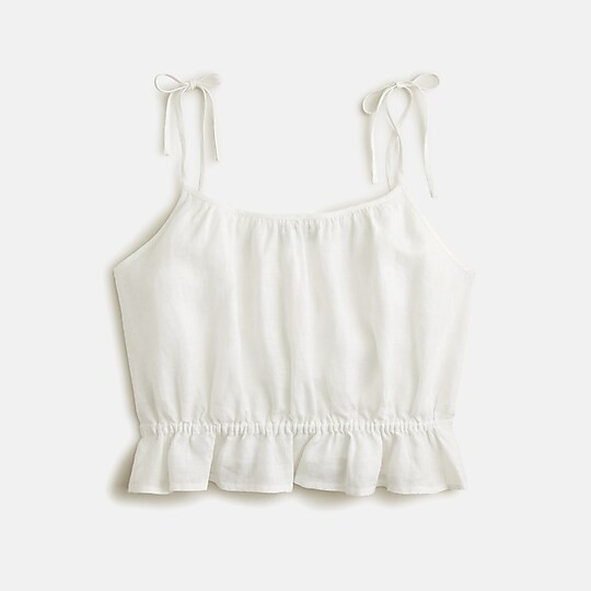 Ruffle-waist tank in linen | J. Crew US